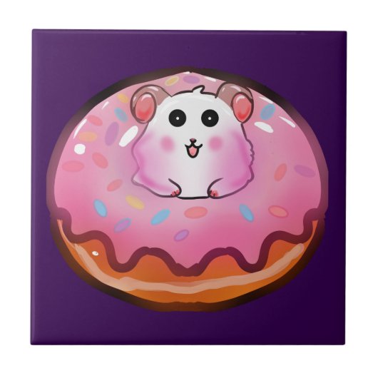 Cute Kawaii Hamster in Pink Frosted Donut Art Fliese (Vorderseite)