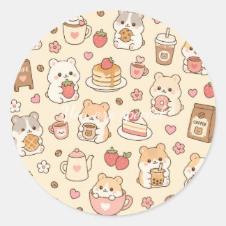 Cute Kawaii Hamster Pattern | Sweet Pastel Runder Aufkleber