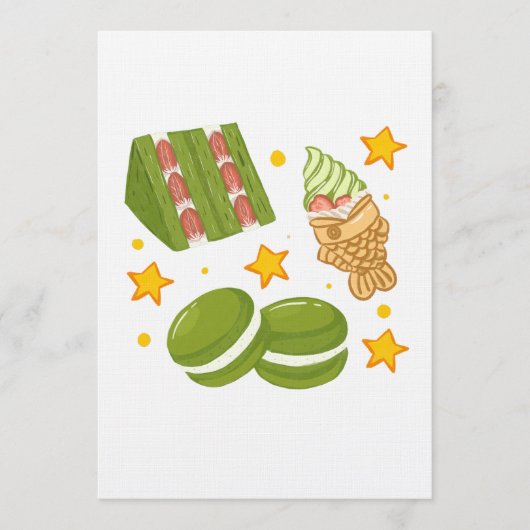 Cute Kawaii Hand-Drawn Matcha Sweets Einladung (Vorderseite)