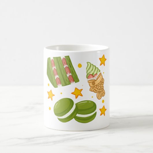 Cute Kawaii Hand-Drawn Matcha Sweets Kaffeetasse (Mittel)