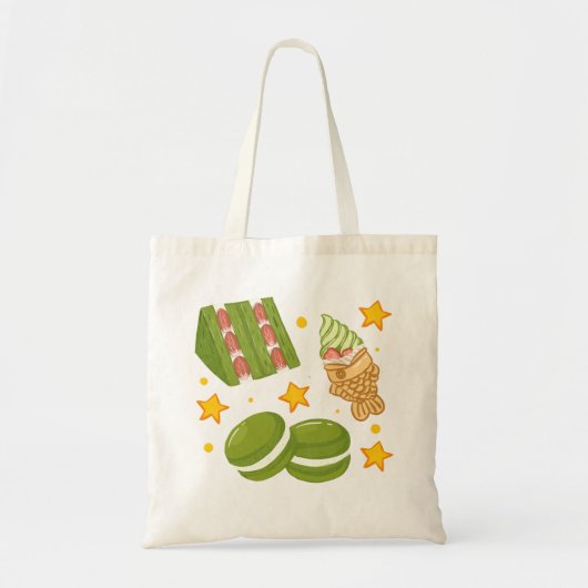 Cute Kawaii Hand-Drawn Matcha Sweets Tragetasche (Vorne)