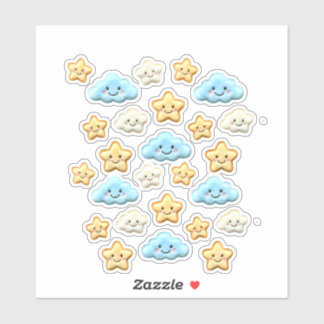 Cute Kawaii Happy Clouds & Stars Aesthetic Planner Aufkleber