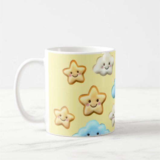 Cute Kawaii Happy Clouds & Stars Pattern Baby Kaffeetasse (Links)