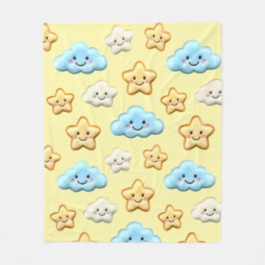 Cute Kawaii Happy Clouds & Stars Pattern Baby Nurs Fleecedecke (Vorderseite)