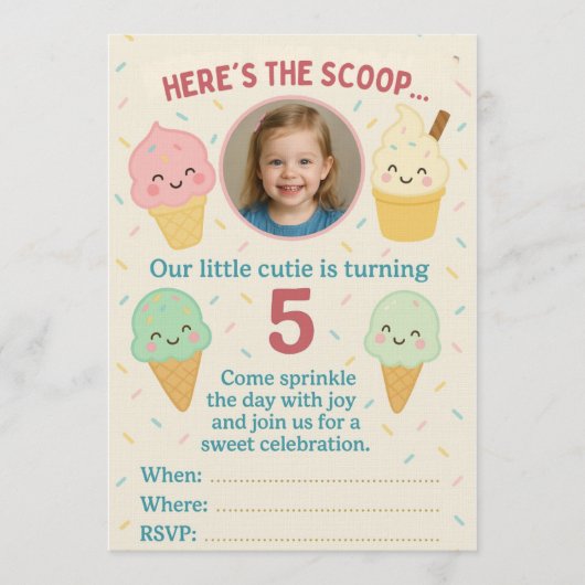 Cute Kawaii Ice Cream Party Invitation Einladung (Vorderseite)