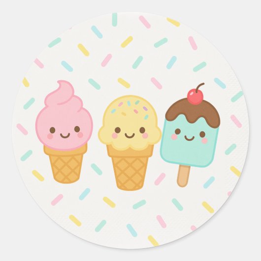 Cute Kawaii Ice Cream Party Plate Runder Aufkleber (Vorderseite)