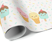 Cute Kawaii Ice Cream Party Wrapping Paper Geschenkpapier (Rolleneckpunkt)