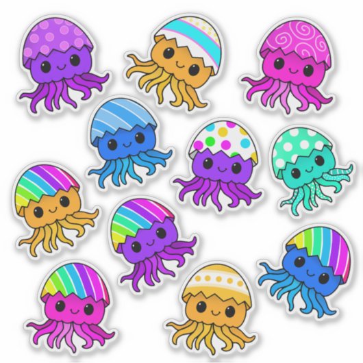 Cute Kawaii Jellyfish, Easter Egg, Sticker Sheet (Vorderseite)