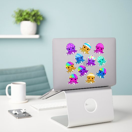 Cute Kawaii Jellyfish, Easter Egg, Sticker Sheet (Laptop auf Schreibtisch)