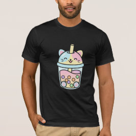 Cute Kawaii Kitten Bubble Tea Cup Smiling Pastel I T-Shirt