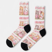Cute Kawaii Kittens Pastel Floral Socken (Linkes Detail)