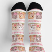 Cute Kawaii Kittens Pastel Floral Socken (Oben)