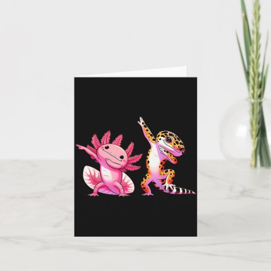 Cute Kawaii Leopard Gecko Dabbing Axolotl Friends Karte (Vorderseite)