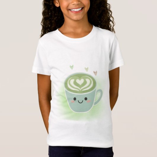 Cute Kawaii Matcha Latte Heart Kids T-Shirt (Vorderseite)