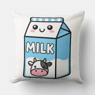 Cute Kawaii Milk Carton Illustration with Cow Icon Kissen