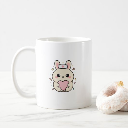 Cute Kawaii Nurse Bunny Mug – Pastel Medical Kaffeetasse (Mit Donut)