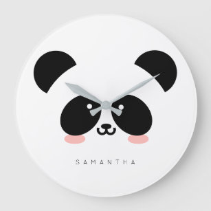 Cute Kawaii Panda   Add Your Name Große Wanduhr