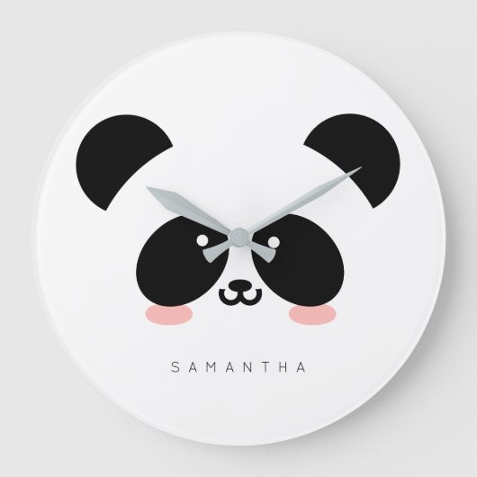 Cute Kawaii Panda | Add Your Name Große Wanduhr (Vorderseite)