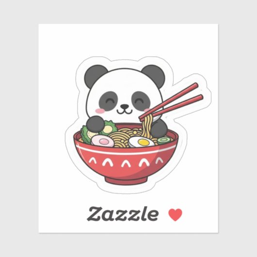 Cute Kawaii Panda in Ramen Bowl Noodle Aufkleber (Blatt)