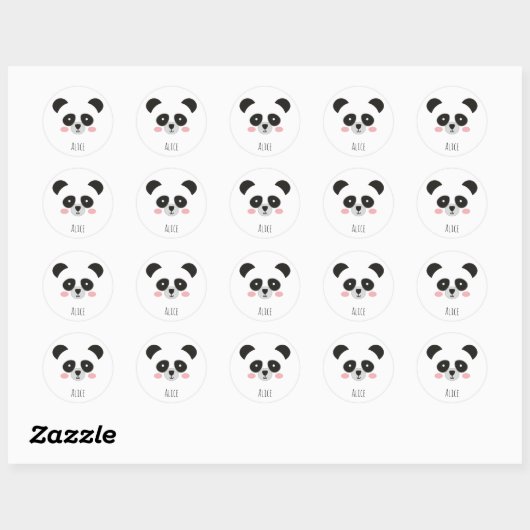 Cute Kawaii Panda Sticker – Custom Name Stickers (Blatt)
