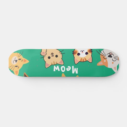 Cute Kawaii Peeking Cats Pattern Skateboard (Horizontal)