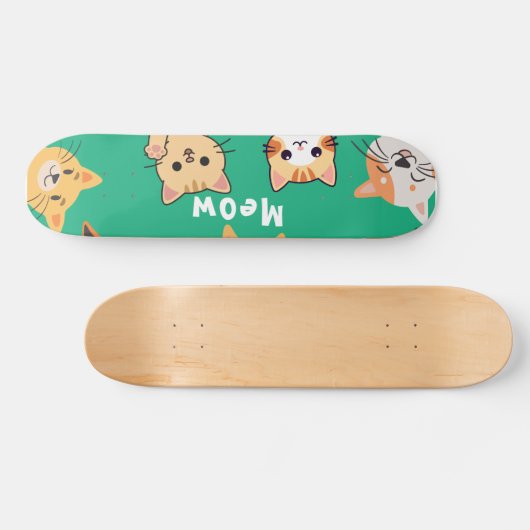 Cute Kawaii Peeking Cats Pattern  Skateboard (Horizontal)