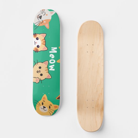 Cute Kawaii Peeking Cats Pattern  Skateboard (Vorderseite)