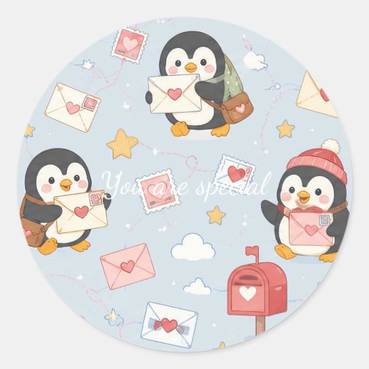 Cute Kawaii Penguin Love Mail Pattern Runder Aufkleber (Vorderseite)