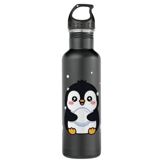 Cute Kawaii Penguin Winter Water Bottle Edelstahlflasche (Vorderseite)