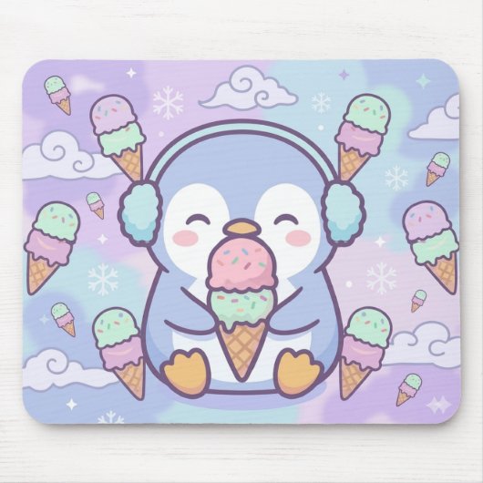 Cute Kawaii Penguin with Ice Cream Mouse Pad Mousepad (Vorne)