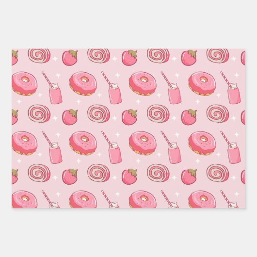 Cute Kawaii Pink Aesthetic Foods Seamless Pattern Geschenkpapier Set (Vorderseite 2)