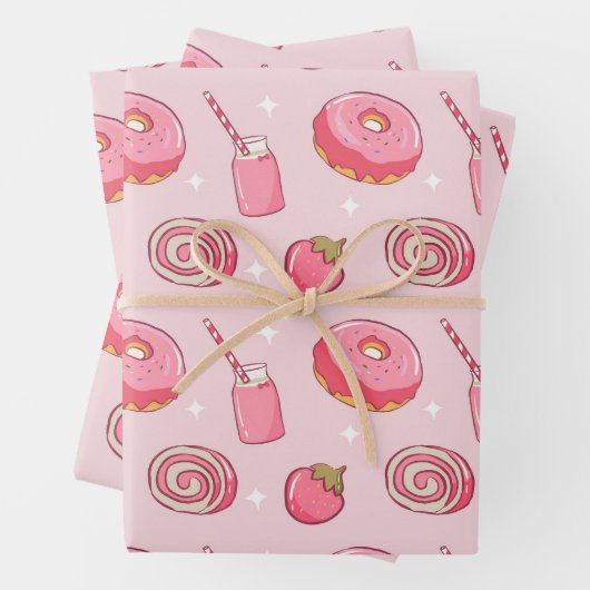 Cute Kawaii Pink Aesthetic Foods Seamless Pattern Geschenkpapier Set (Beispiel)