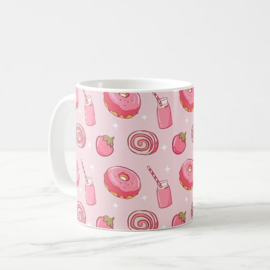 Cute Kawaii Pink Aesthetic Foods Seamless Pattern Kaffeetasse (Vorderseite Links)