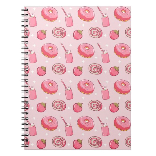 Cute Kawaii Pink Aesthetic Foods Seamless Pattern Notizblock (Vorderseite)