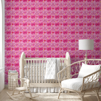 Cute Kawaii Pink Bows Nursery Girl Room Tapete