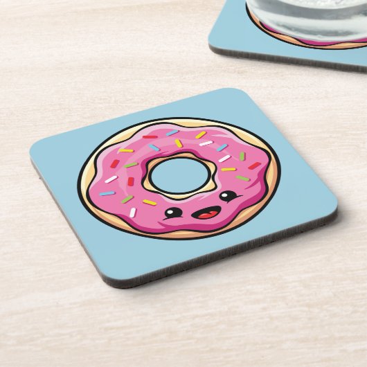 Cute Kawaii Pink Donut Getränkeuntersetzer (Linke Seite)