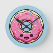 Cute Kawaii Pink Donut Runde Wanduhr (Vorderseite)