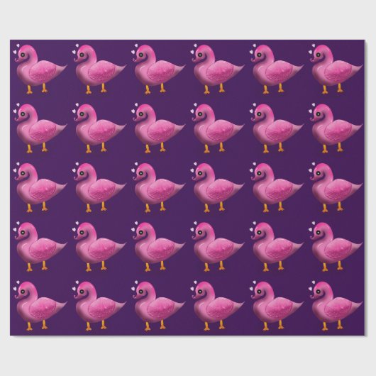 Cute Kawaii Pink Duck & Hearts Nursery Art Geschenkpapier (Flach)