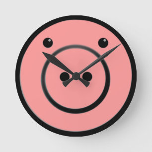 Cute Kawaii Pink Piggy Pig Vector Art Runde Wanduhr
