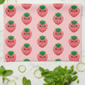 Cute Kawaii Pink Strawberry Character Geschirrtuch (Gefaltet)