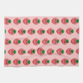 Cute Kawaii Pink Strawberry Character Geschirrtuch (Horizontal)
