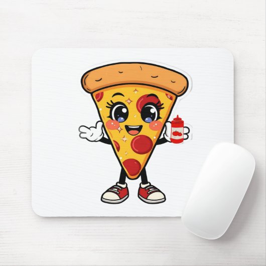 Cute Kawaii Pizza Cartoon Mousepad (Mit Mouse)