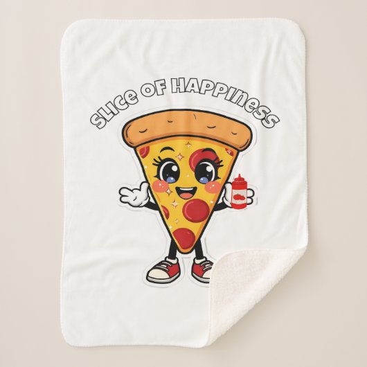 Cute Kawaii Pizza Sherpa Blanket – Cozy Cartoon Pi Sherpadecke (Vorderseite)