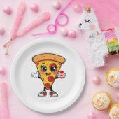 Cute Kawaii Pizza Slice Paper Plates Fun Party Foo Pappteller (Party)