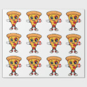 Cute Kawaii Pizza Wrapping Paper for Kids Birthday Geschenkpapier (Flach)