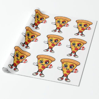 Cute Kawaii Pizza Wrapping Paper for Kids Birthday Geschenkpapier