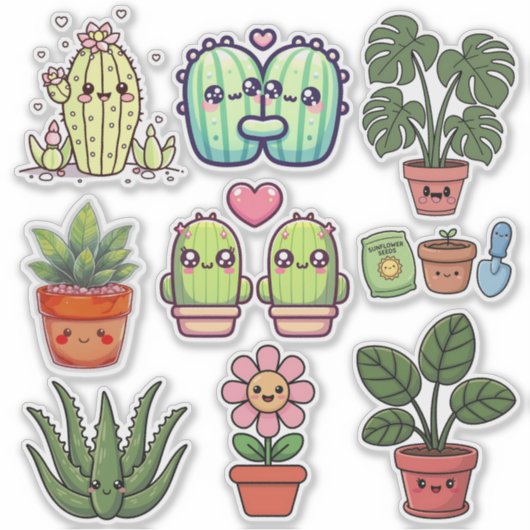 Cute Kawaii Plants Aufkleber (Vorderseite)