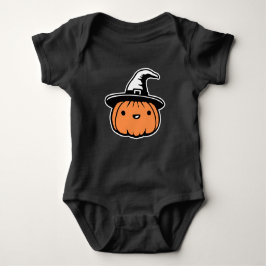 Cute Kawaii Pumpkin Wearing Witch Hat Halloween Baby Strampler