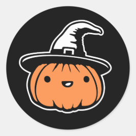 Cute Kawaii Pumpkin Wearing Witch Hat Halloween Runder Aufkleber