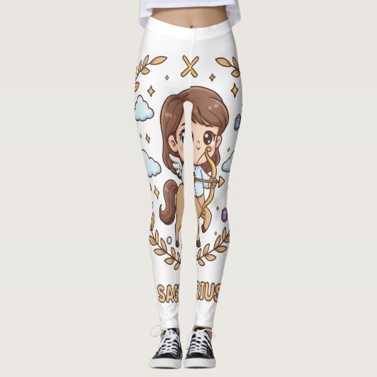 Cute Kawaii Sagittarius Zodiac Sign Leggings (Vorderseite)